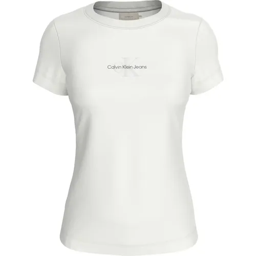 Weiße Baumwoll-T-Shirt mit Besticktem Logo , Damen, Größe: L - Calvin Klein - Modalova