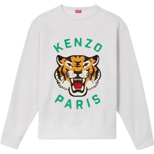 Grey Sweater with Chain Stitch Embroidery , male, Sizes: M, L, S, XL - Kenzo - Modalova