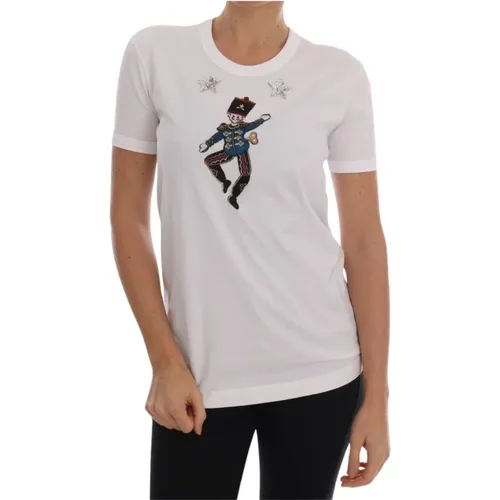 Pailletten Märchen Baumwoll T-Shirt , Damen, Größe: 2XS - Dolce & Gabbana - Modalova