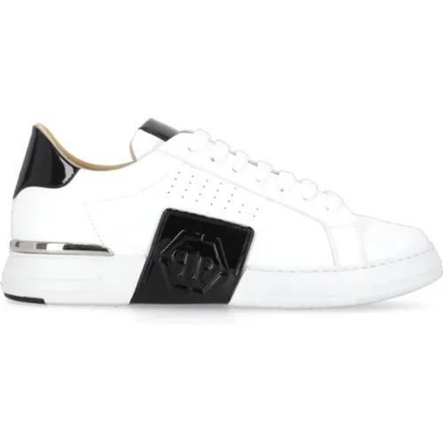 Sneakers, male, , Size: 9 US Leather Sneakers with Hexagon Logo - Philipp Plein - Modalova