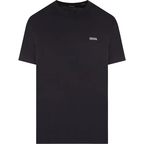 Navy Cotton Jersey T-shirt with Logo Embroidery , male, Sizes: XL, S, 2XL, M, L - Ermenegildo Zegna - Modalova