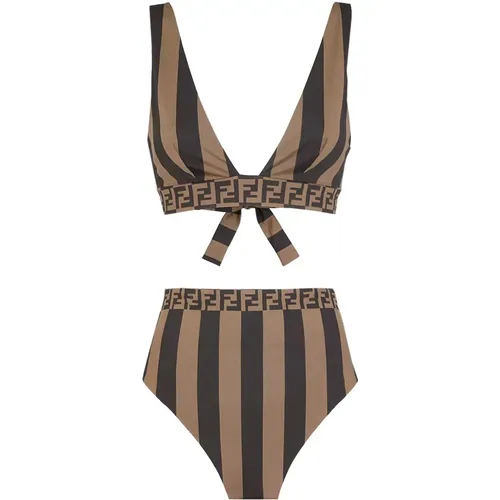 Pequin Braun High-Rise Bikini , Damen, Größe: XS - Fendi - Modalova