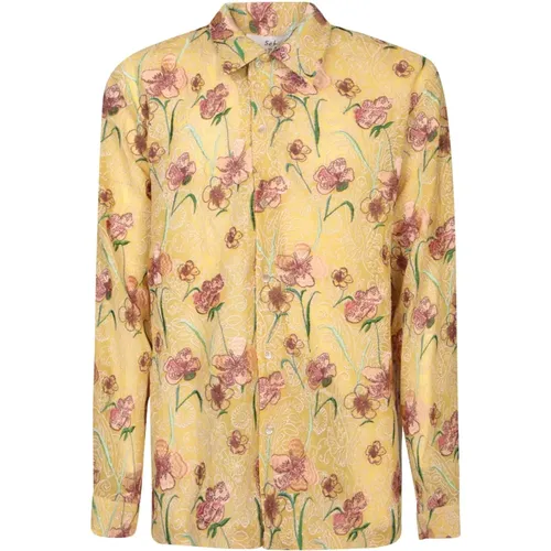 Casual Shirts, male, , Size: S Yellow Floral Print Shirt - Séfr - Modalova