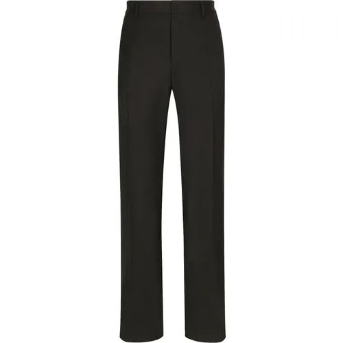 Wide Trousers, male, , Size: M Stretch Wool Straight Pants - Dolce & Gabbana - Modalova