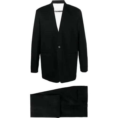 Single Breasted Suits, male, , Size: M Wool-Cotton Blend Jacket and Trousers - Jil Sander - Modalova