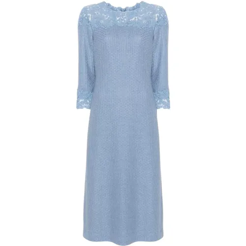 Blaues Spitzen-Midi-Kleid mit Häkeln - Ermanno Scervino - Modalova