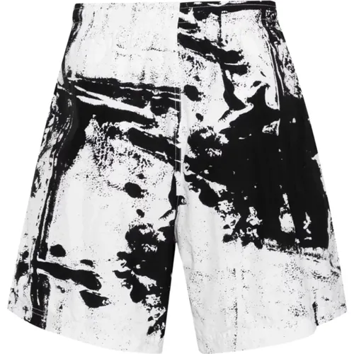 Beachwear, male, , Size: M White Abstract Pattern Swim Shorts - alexander mcqueen - Modalova