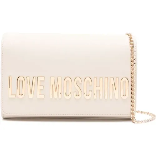 Shoulder Bags, female, , Size: ONE SIZE Ivory Logo Chain Shoulder Bag - Love Moschino - Modalova