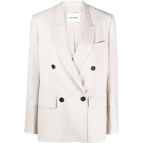 Blazers, female, , Size: M Double-Breasted Wool Blazer with Peak Lapels - LOW Classic - Modalova