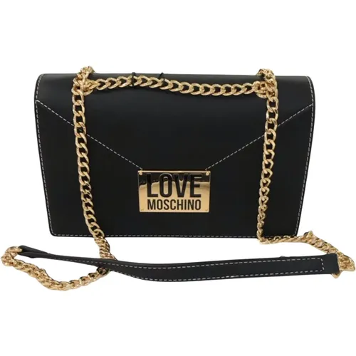 Schwarze Umhängetasche aus Kunstleder mit Kette , Damen, Größe: ONE Size - Love Moschino - Modalova