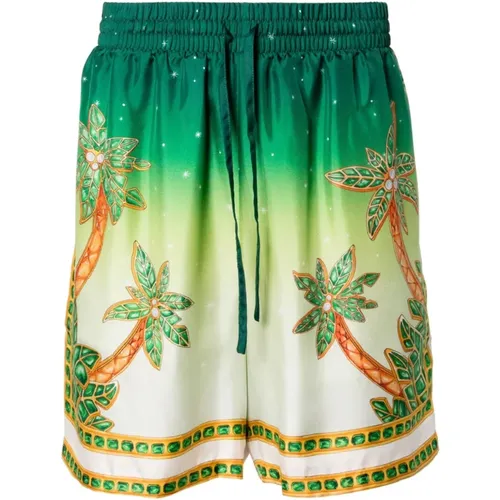 Casual Shorts, male, , Size: L Printed Green Silk Bermuda Shorts Africa Joy - Casablanca - Modalova