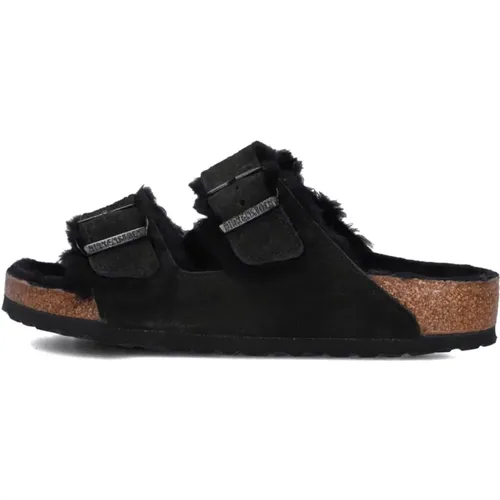 Schwarze Wildleder Pelz Hausschuhe Arizona Stil , Damen, Größe: 38 EU - Birkenstock - Modalova