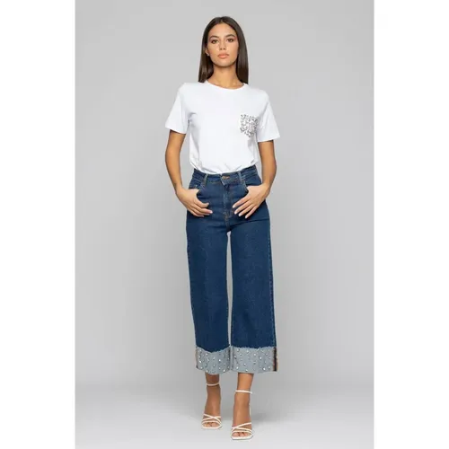 Glamouröse Denim Culottes mit Strapplikation , Damen, Größe: W28 - Kocca - Modalova