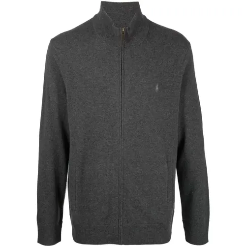 Grauer Woll Full Zip Pullover , Herren, Größe: 2XL - Polo Ralph Lauren - Modalova