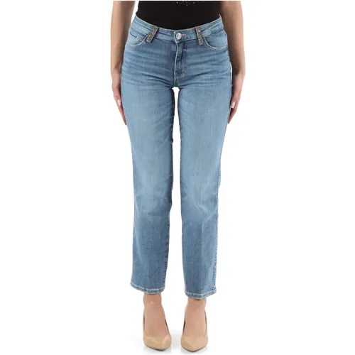 Mid Rise Straight Jeans with Beaded Logo , female, Sizes: W25, W27, W30, W31, W28, W26, W29 - Guess - Modalova