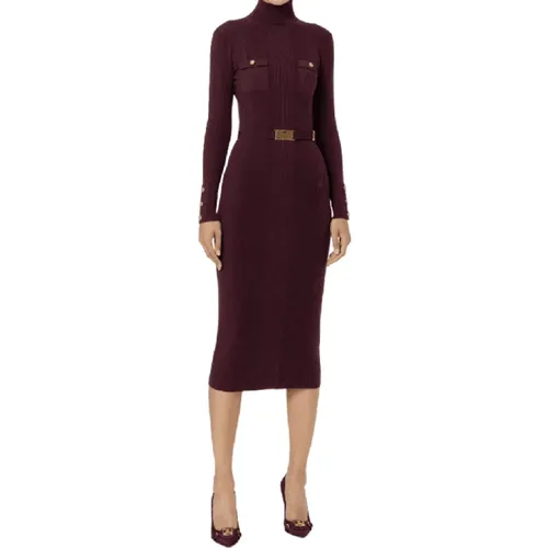 Geripptes Strick-Midi-Kleid Rot Schwarz Bordeaux - Elisabetta Franchi - Modalova