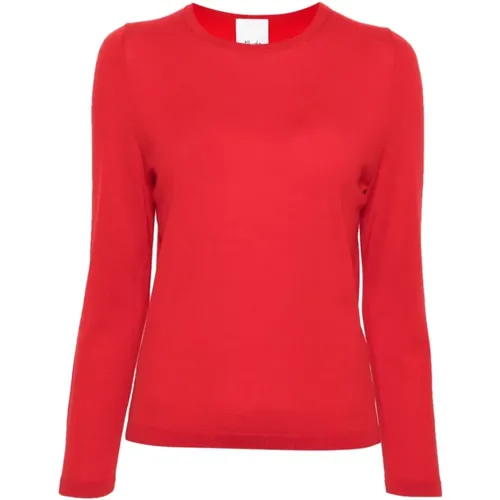 Roter Woll-Crew-Neck-Pullover , Damen, Größe: M - allude - Modalova