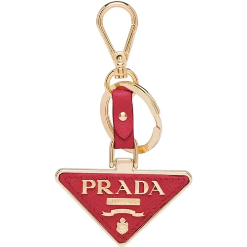 Leather Keychain with Triangle Logo , female, Sizes: ONE SIZE - Prada - Modalova