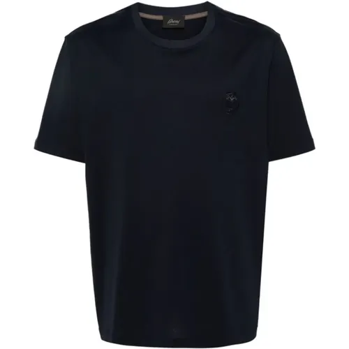 Navy Logo Cotton T-Shirt , male, Sizes: L, XL, M - Brioni - Modalova