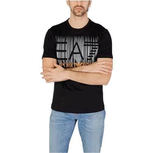 Schwarzes Print Rundhals T-shirt - Emporio Armani EA7 - Modalova