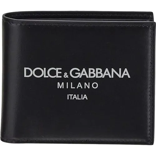 Logo-Print Leder Bi-Fold Geldbörse , Herren, Größe: ONE Size - Dolce & Gabbana - Modalova