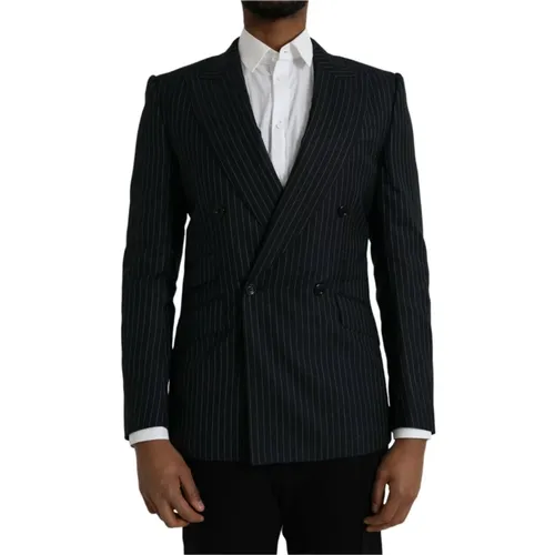 Formal Blazers, male, , Size: S Stripe Double Breasted Coat Blazer - Dolce & Gabbana - Modalova