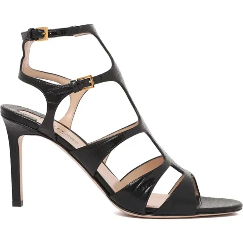 High Heel Sandals, female, , Size: 10 US Croc Embossed Leather Sandals - Tom Ford - Modalova
