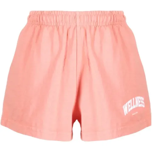 Lachsrosa Slogan-bestickte Disco-Shorts , Damen, Größe: M - Sporty & Rich - Modalova