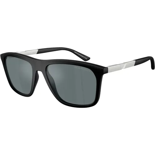 Matte Sunglasses with Dark Grey Mirrored Lenses , unisex, Sizes: 57 MM - Emporio Armani - Modalova