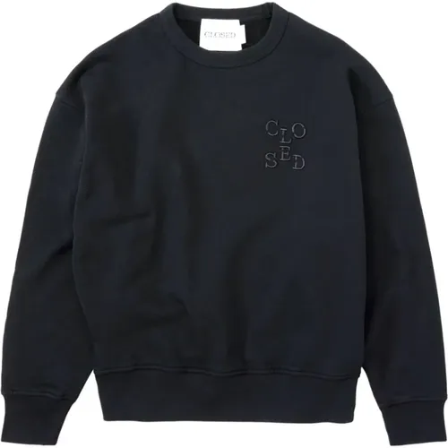 Schwarzer Pullover aus Bio-Baumwolle mit Besticktem Logo , Damen, Größe: S - closed - Modalova