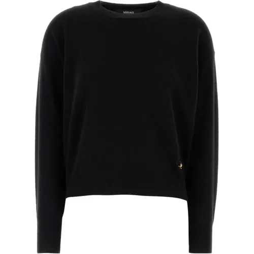 Round-neck Knitwear, female, , Size: 2XS Wool Blend Sweater - Versace - Modalova