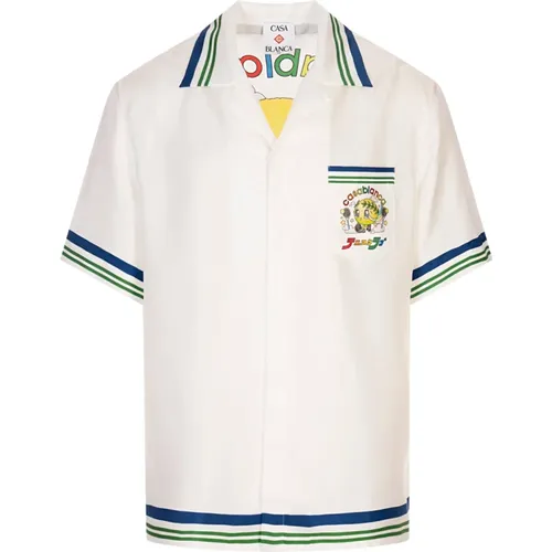 Short Sleeve Shirts, male, , Size: M Tennis Mascot Short Sleeve Silk Twill Shirt - Casablanca - Modalova