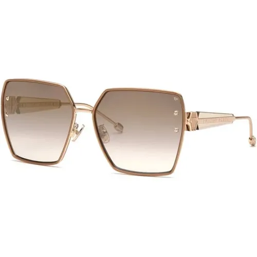 Shiny Rose Gold Sunglasses with Brown Gradient/Mirror Gold Lenses , female, Sizes: 64 MM - Philipp Plein - Modalova