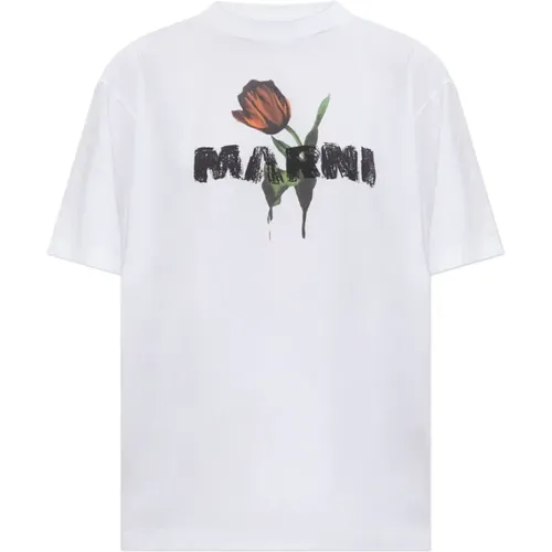 T-Shirts, female, , Size: S T-shirt with logo - Marni - Modalova