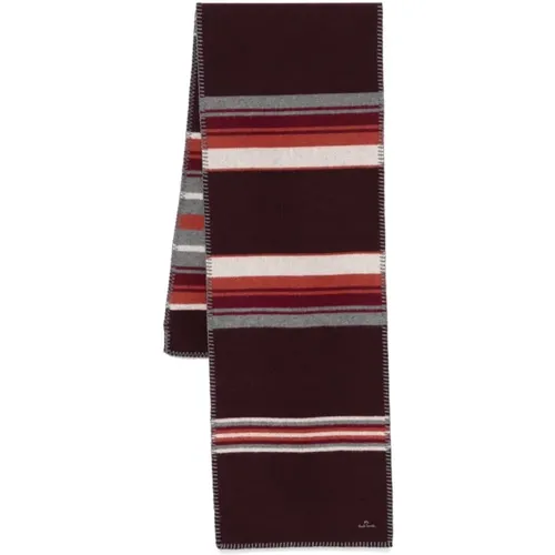 Winter Scarves, male, , Size: ONE SIZE Burgundy Striped Wool Scarf - PS By Paul Smith - Modalova