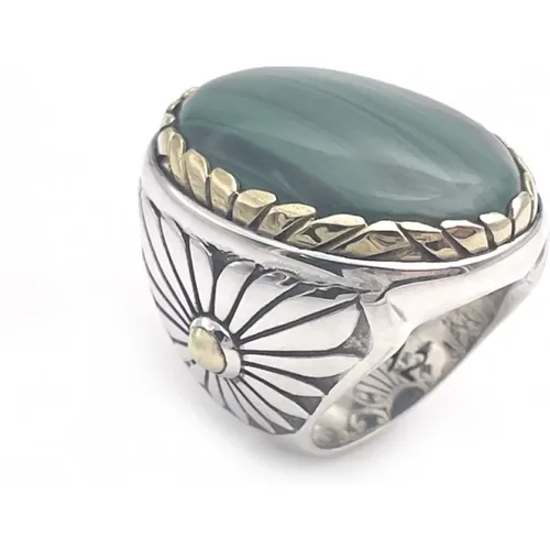 Sterling Silver Malachite Ring , unisex, Sizes: 58 MM - Jalan Jalan - Modalova