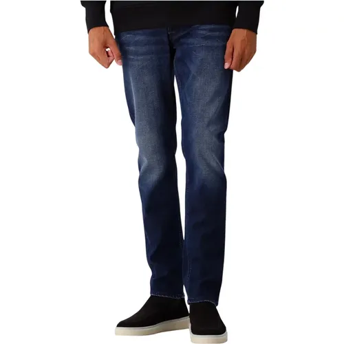 Blaue Slim Fit Jeans mit Scherendetail , Herren, Größe: W31 - Denham - Modalova