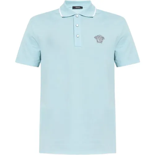 Polo Shirts, male, , Size: M Embroidered Medusa Head Pale Shirt - Versace - Modalova