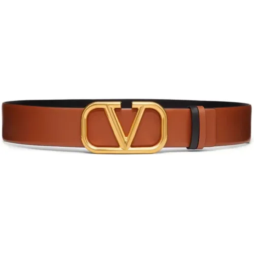 Belts, female, , Size: 90 CM Reversible Leather Belt with Gold Logo - Valentino Garavani - Modalova