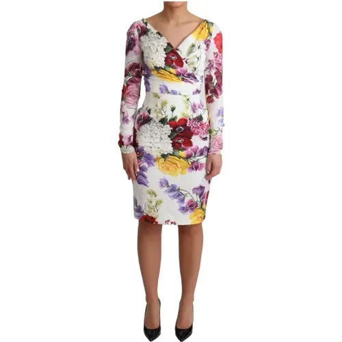 Blumenmuster Seidenkleid mit langen Ärmeln - Dolce & Gabbana - Modalova