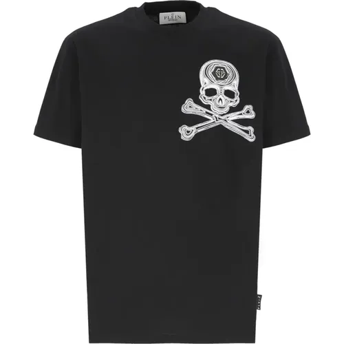 Schwarzes Baumwoll-T-Shirt mit kontrastierendem Logo , Herren, Größe: S - Philipp Plein - Modalova
