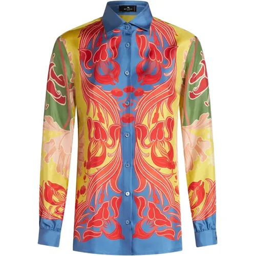 Yellow Silk Twill Shirt with Summer Print , female, Sizes: M - ETRO - Modalova