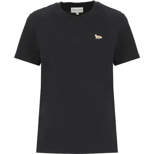 Schwarzes T-Shirt mit Baby Fox Patch - Maison Kitsuné - Modalova