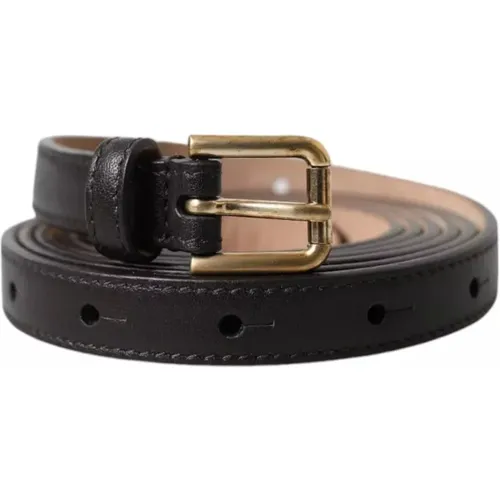 Belts, male, , Size: 145 CM Dark Leather Belt with Golden Buckle for Women - Dolce & Gabbana - Modalova