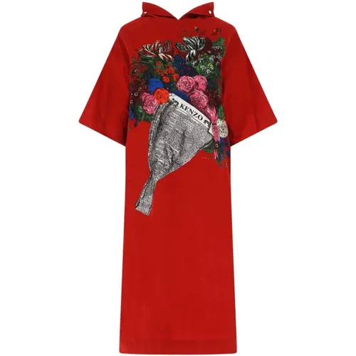 Elegantes Rotes A-Linien Midi-Kleid , Damen, Größe: 2XS - Kenzo - Modalova