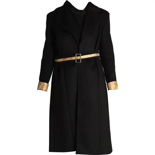 Belted Coats, female, , Size: S Velour Long Coat with Geo Classic Belt - Alviero Martini 1a Classe - Modalova