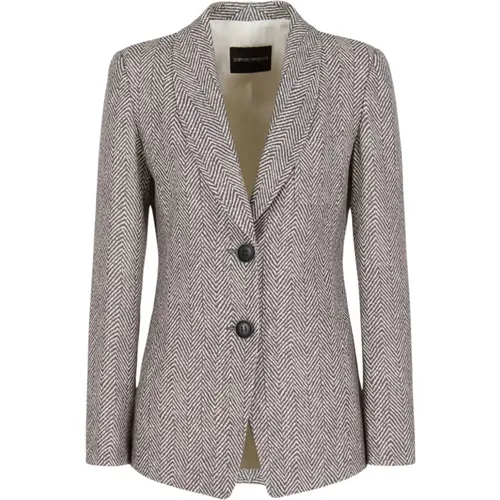 White Herringbone Blazer , female, Sizes: 2XS - Emporio Armani - Modalova