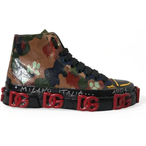 Sneakers, male, , Size: 7 US Camouflage High Top Sneakers with Embellishments - Dolce & Gabbana - Modalova