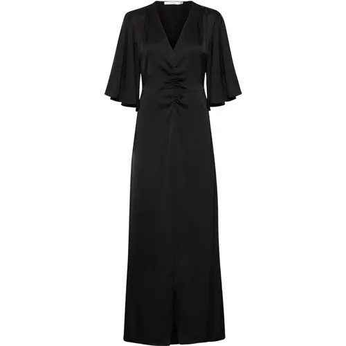 Elegantes Schwarzes Kleid mit Gerüschter Vorderseite , Damen, Größe: M - Gestuz - Modalova
