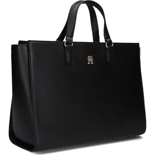 Schwarze Leder Satchel Tasche - Tommy Hilfiger - Modalova